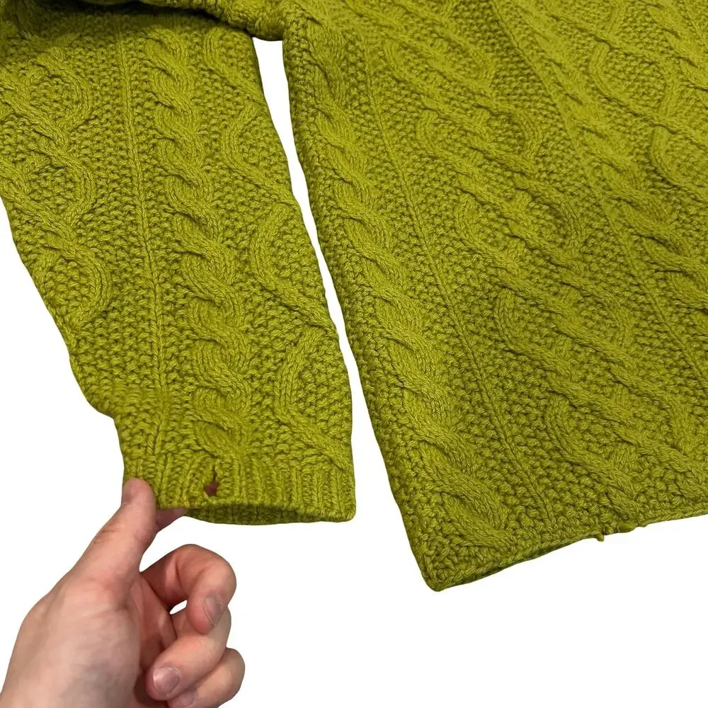 VTG Mens Lime Green J. Crew Wool Chunky Fisherman Cable Knit Crewneck Sweater LT